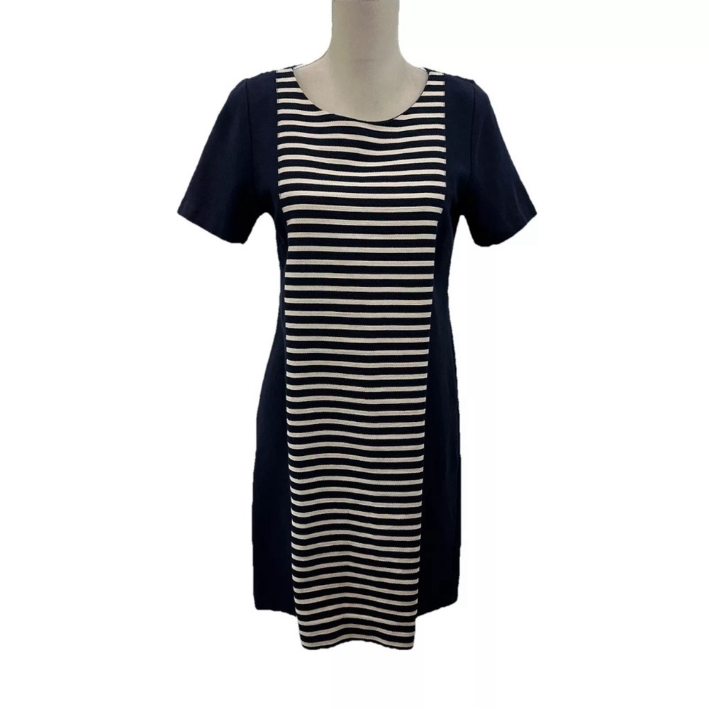J. Crew Panel Colorblock Sheath Dress Size 6 Short Sleeve Knit Zip Close Blue